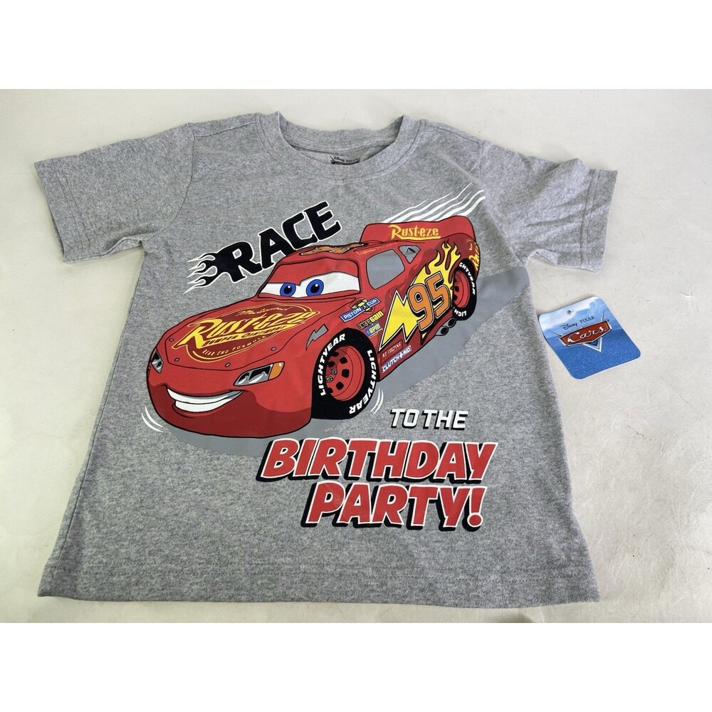 Disney Cars Lightning McQueen Birthday Race Short Sleeve T-Shirt Boys Size 5